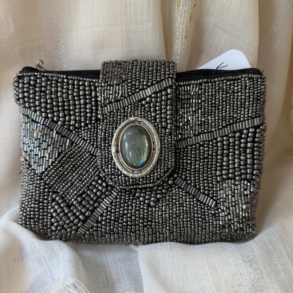 Mary Francis Beaded Shoulder Bag with River Stone Closure